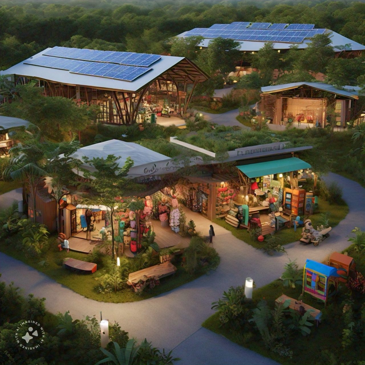 An Eco village with a shopping nook at the centre